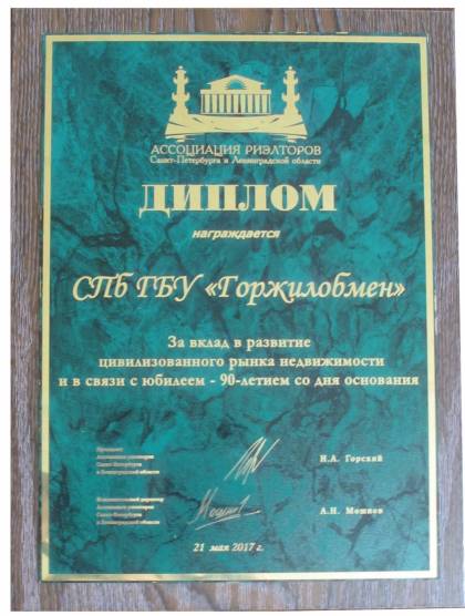 Диплом от Ассоциации риэлторов Санкт-Петербурга и Ленинградской области